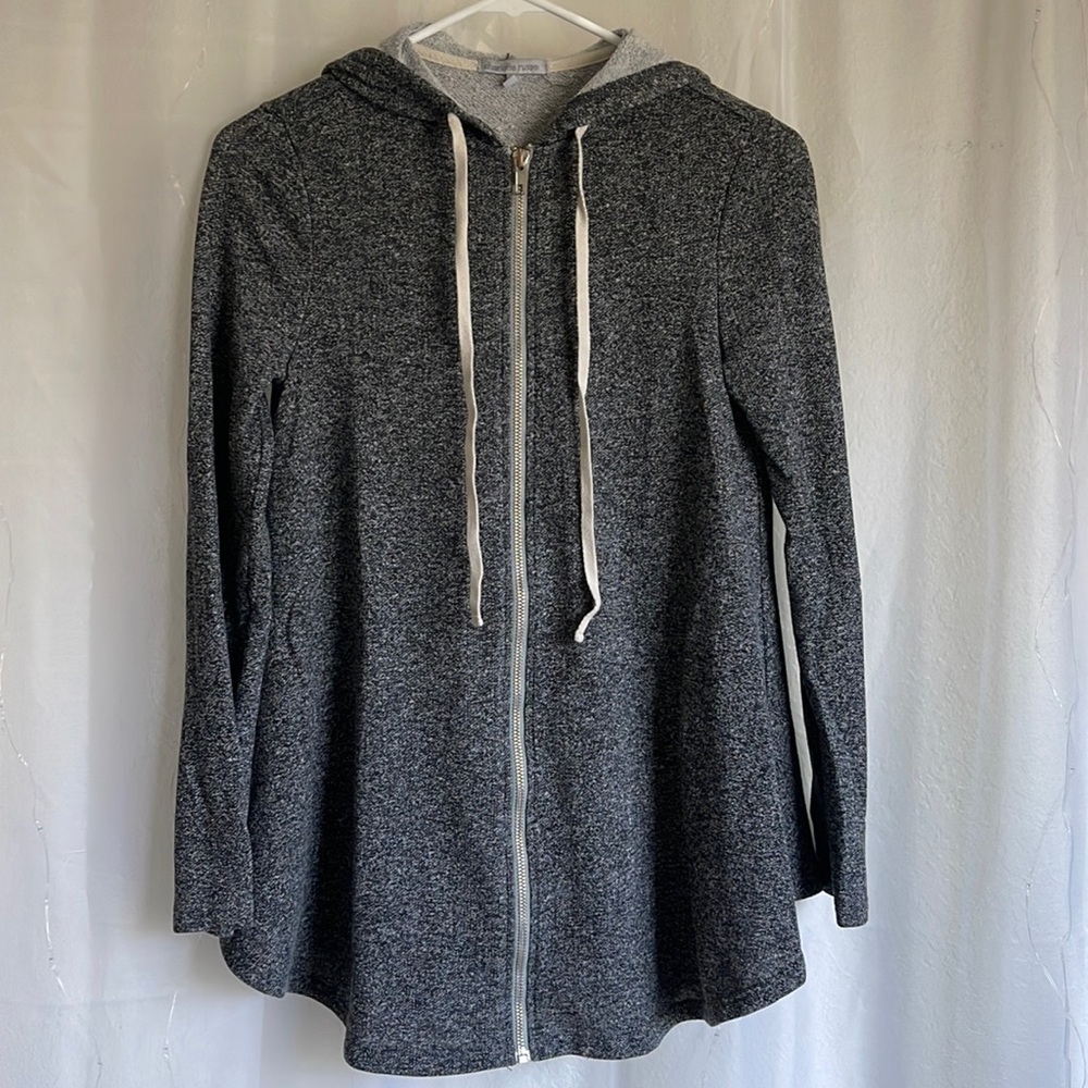 Grey Zip-Up Hooded Sweater with Flowy Bell Bottom